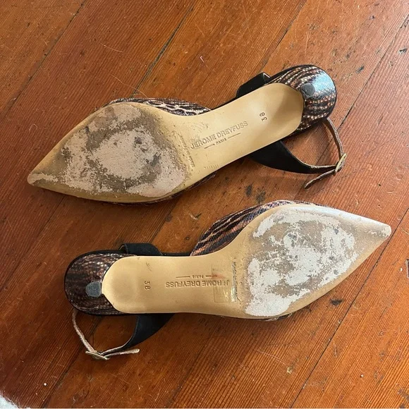 JEROME DREYFUSS Made in France Snakeskin Slingback Kitten Heels - Picture 5 of 8